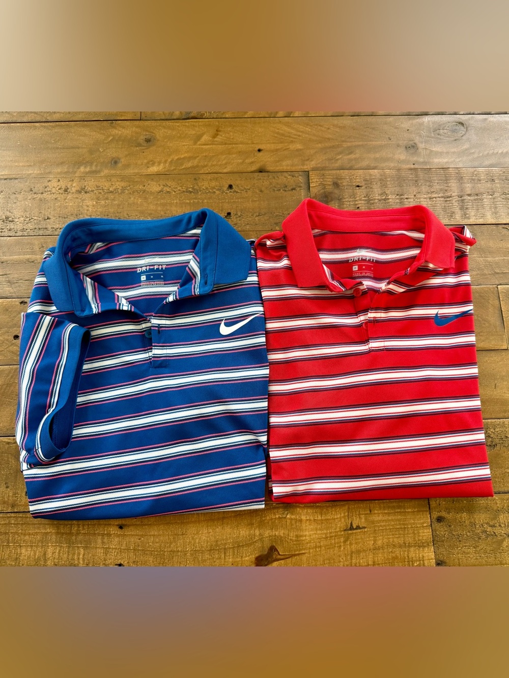 (2) men’s nike, size medium dri fit polo shirts
